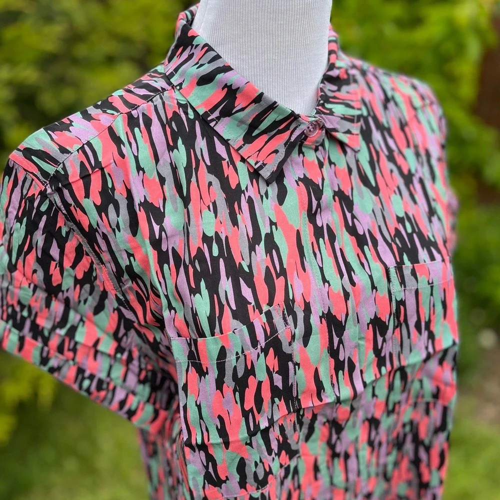 Wildfang The Empower SS Button Up Shirt Abstract Multi Color Rayon WN8600 Small - Picture 5 of 7